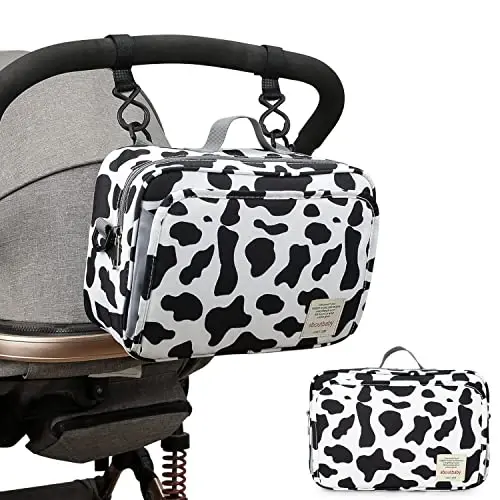 MOMIGO Baby Diaper Caddy Bag - Diaper Caddy Tote Baby Stroller Bag Nursery Storage Bin for Diapers, Wipes & Toys Mini Diaper Bag for Outdoor (Cows) - 7