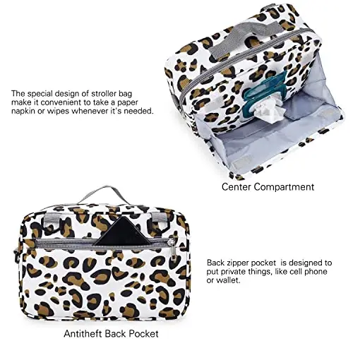 MOMIGO Baby Diaper Caddy Bag - Diaper Caddy Tote Baby Stroller Bag Nursery Storage Bin for Diapers, Wipes & Toys Mini Diaper Bag for Outdoor (Leopard) - 3