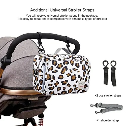 MOMIGO Baby Diaper Caddy Bag - Diaper Caddy Tote Baby Stroller Bag Nursery Storage Bin for Diapers, Wipes & Toys Mini Diaper Bag for Outdoor (Leopard) - 2
