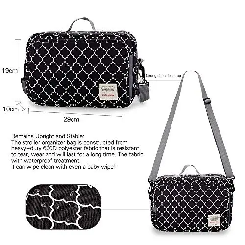 MOMIGO Bebek Bezi Caddy Çanta - Tote Bebek Arabası Kreş Saklama Kutusu, Oyuncak ve Mendiller Açık Hava için Mini Bez Çantası (Siyah) - 4