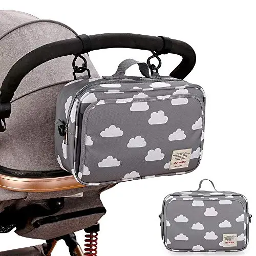 MOMIGO Baby Diaper Caddy Tote Baby Stroller Bag Nursery Storage Bin for Wipes & Toys Mini Diaper Bag for Outdoor (Grey Cloud) - 1