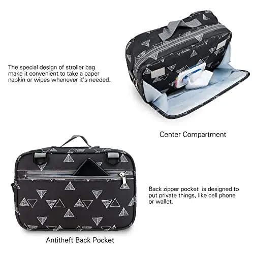MOMIGO Baby Diaper Caddy Bag - Diaper Caddy Tote Baby Stroller Bag Nursery Storage Bin for Diapers, Wipes & Toys Mini Diaper Bag for Outdoor (Triangle) - 3