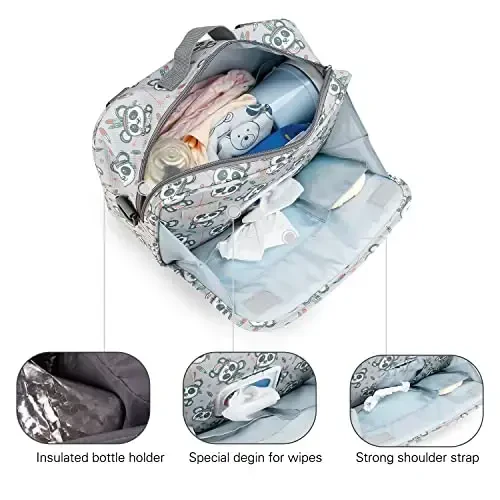 MOMIGO Baby Diaper Caddy Bag - Diaper Caddy Tote Baby Stroller Bag Nursery Storage Bin for Diapers, Wipes & Toys Mini Diaper Bag for Outdoor (Panda) - 7