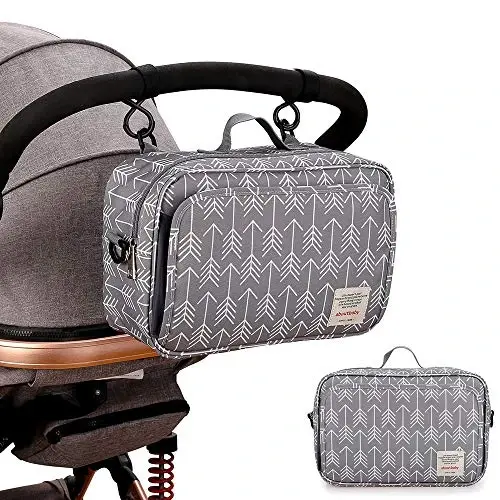 MOMIGO Diaper Caddy Tote Baby Stroller Bag Nursery Storage Bin , Wipes & Toys Mini Diaper Bag for Outdoor (Grey Arrow) - 6