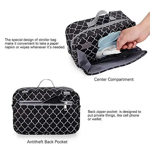 MOMIGO Baby Diaper Caddy Bag - Tote Stroller Nursery Storage Bin, Toys & Wipes Mini Diaper Bag for Outdoor (Black) - 3