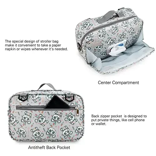 MOMIGO Baby Diaper Caddy Bag - Diaper Caddy Tote Baby Stroller Bag Nursery Storage Bin for Diapers, Wipes & Toys Mini Diaper Bag for Outdoor (Panda) - 3