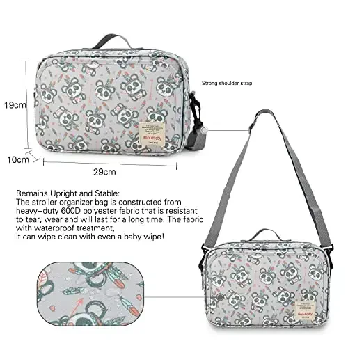 MOMIGO Baby Diaper Caddy Bag - Diaper Caddy Tote Baby Stroller Bag Nursery Storage Bin for Diapers, Wipes & Toys Mini Diaper Bag for Outdoor (Panda) - 4