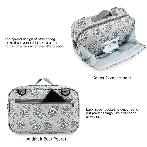 MOMIGO Baby Diaper Caddy Bag - Diaper Caddy Tote Baby Stroller Bag Nursery Storage Bin for Diapers, Wipes & Toys Mini Diaper Bag for Outdoor (Panda) - 3