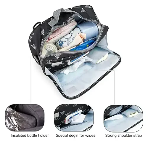 MOMIGO Baby Diaper Caddy Bag - Diaper Caddy Tote Baby Stroller Bag Nursery Storage Bin for Diapers, Wipes & Toys Mini Diaper Bag for Outdoor (Triangle) - 7