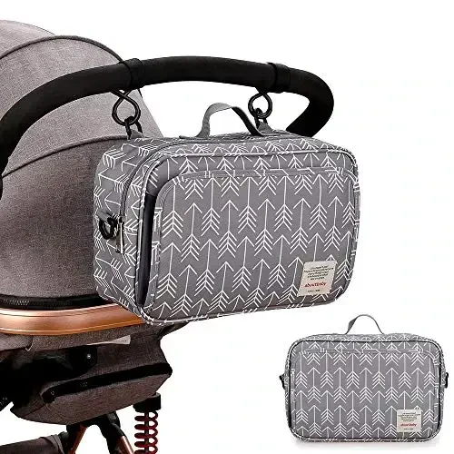 MOMIGO Diaper Caddy Tote Baby Stroller Bag Nursery Storage Bin , Wipes & Toys Mini Diaper Bag for Outdoor (Grey Arrow) - 6