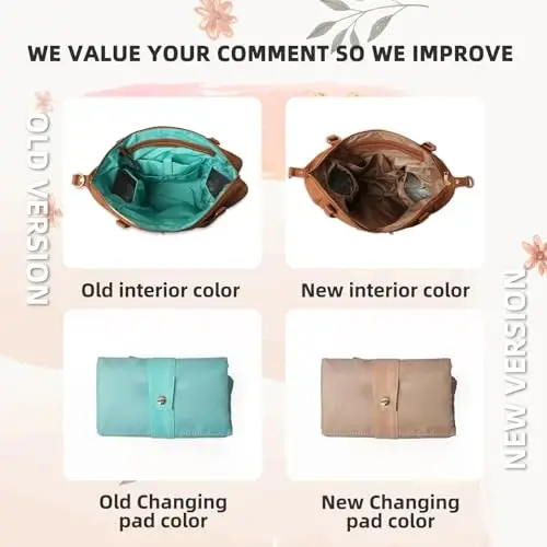 MOMINSIDE Diaper Bag Tote, 4 in 1 Leather Diaper Bag Backpack with 13 Pockets, Convertible Baby Bag for Boys Girls,Diaper Bags Baby Registry, Changing Pad, 4 Large Insulated Pockets(Brown) - 2