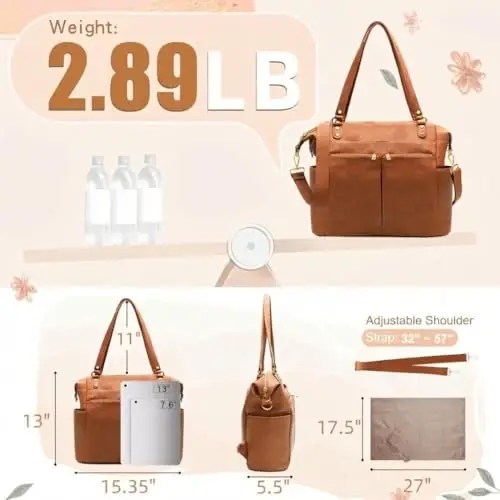 MOMINSIDE Diaper Bag Tote, 4 in 1 Leather Diaper Bag Backpack with 13 Pockets, Convertible Baby Bag for Boys Girls,Diaper Bags Baby Registry, Changing Pad, 4 Large Insulated Pockets(Brown) - 5