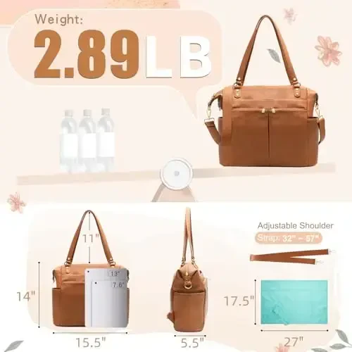 MOMINSIDE Bolalar uchun Tote sumkasi, charm bolalar sumkasi, 14 cho'ntakli, o'zgartiriladigan bolalar sumkasi, bolalar uchun ro'yxat, o'zgartirish matasi, 4 ta katta izolyatsiyalangan cho'ntak (jigarrang) - MOMINSIDE (1)