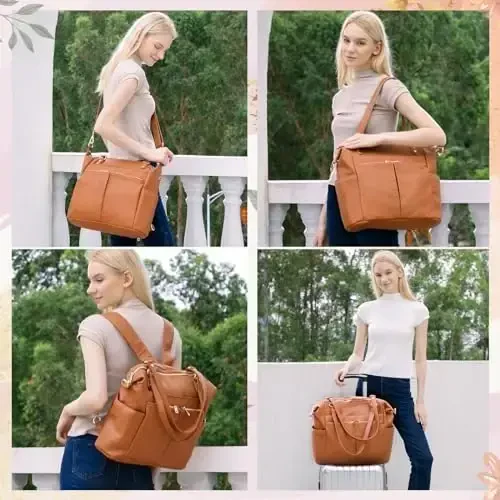 MOMINSIDE Bolalar uchun Tote sumkasi, charm bolalar sumkasi, 14 cho'ntakli, o'zgartiriladigan bolalar sumkasi, bolalar uchun ro'yxat, o'zgartirish matasi, 4 ta katta izolyatsiyalangan cho'ntak (jigarrang) - 3