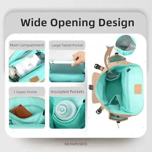 MOMINSIDE Diaper Bag Backpack with Large Wet Pocket, Baby Diaper Bag Mini Baby Bag for Girls Boys, Backpack Diaper Bag with 9 Pockets, Stroller Straps (Kaki) - 5