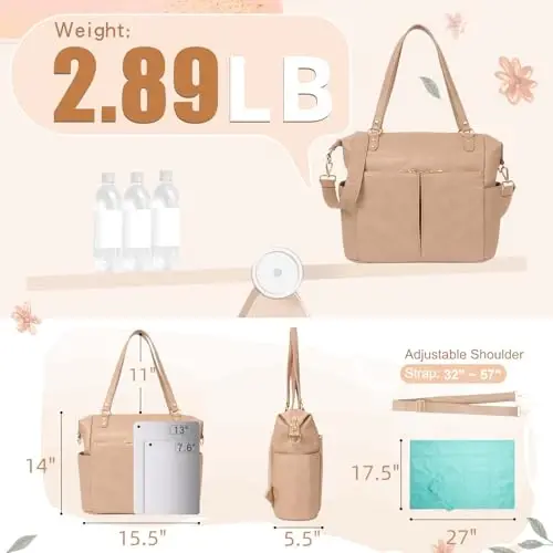 MOMINSIDE Diaper Bag Tote, Leather Diaper Bag Backpack with 14 Pockets, Convertible Baby Bag for Boys Girls, Baby Registry, Changing Pad, Large 4 Insulated Pockets (Camel) - 5