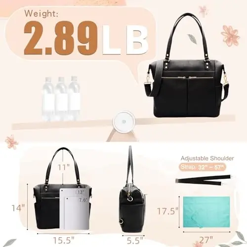MOMINSIDE Diaper Bag Tote, Leather Diaper Bag Backpack with 14 Pockets, Convertible Baby Bag for Boys Girls, Baby Registry, Changing Pad, Large 4 Insulated Pockets(Black) - 5