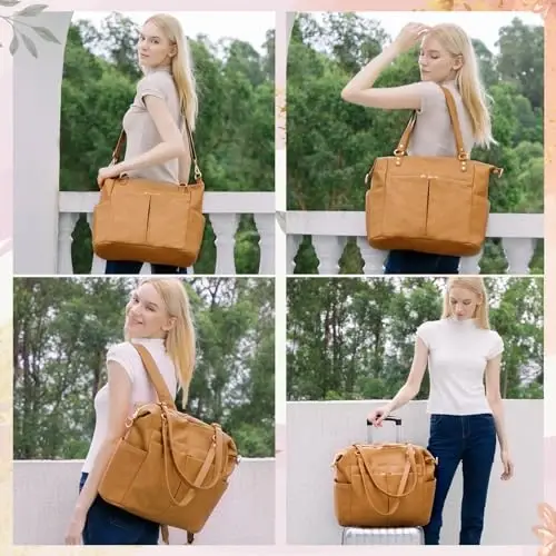 MOMINSIDE Diaper Bag Tote, Leather Diaper Bag Backpack with 14 Pockets for Mom Dad, Convertible Baby Bag for Boys Girls, Baby Registry, Changing Pad, Large 4 Insulated Pockets (Biscuit) - 5