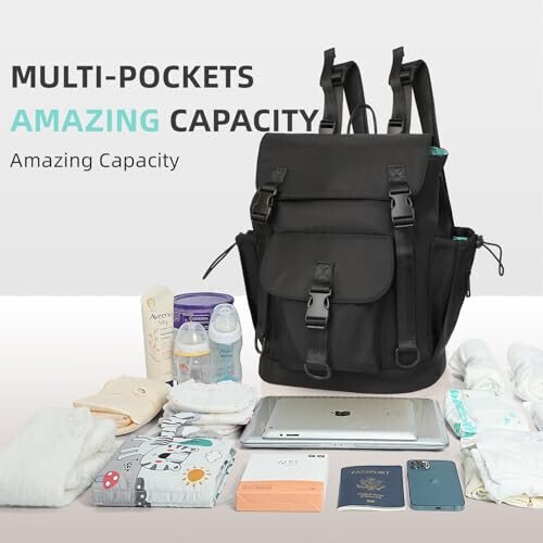 MOMINSIDE Diaper Bag Backpack with Large Wet Pocket, Small Diaper Bag Mini Baby Bag for Girls Boys, 2 Insulated Pockets, Stroller Straps (Black) - 3