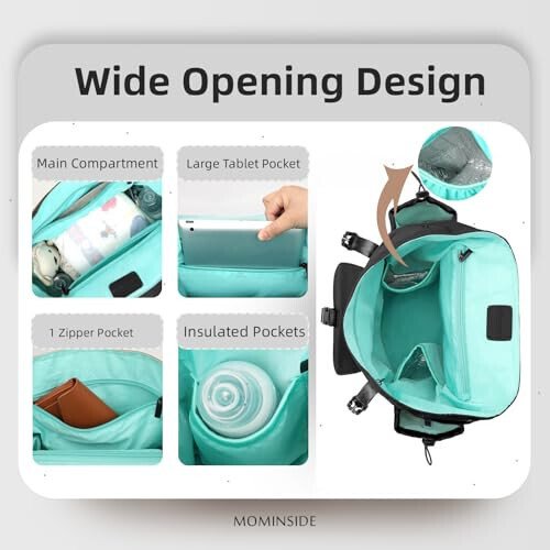 MOMINSIDE Diaper Bag Backpack with Large Wet Pocket, Small Diaper Bag Mini Baby Bag for Girls Boys, 2 Insulated Pockets, Stroller Straps (Black) - 4