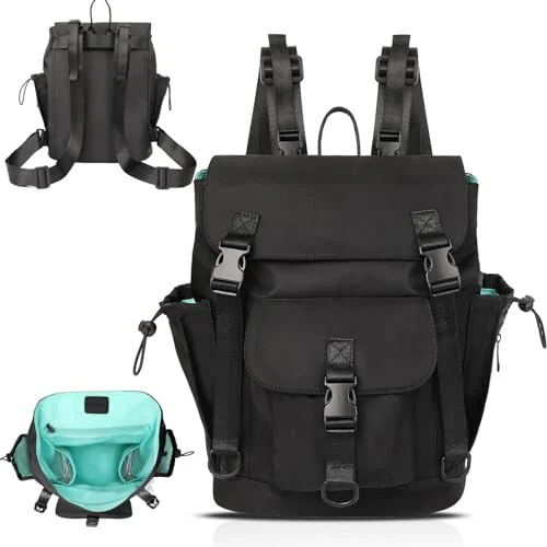 MOMINSIDE Diaper Bag Backpack with Large Wet Pocket, Small Diaper Bag Mini Baby Bag for Girls Boys, 2 Insulated Pockets, Stroller Straps (Black) - MOMINSIDE