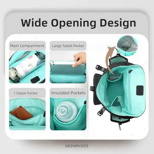 MOMINSIDE Diaper Bag Backpack with Large Wet Pocket, Small Diaper Bag Mini Baby Bag for Girls Boys, 2 Insulated Pockets, Stroller Straps (Black) - 4