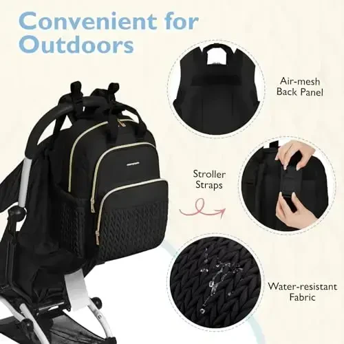 mommore Diaper Bag Small Diaper Backpack Stylish Baby Travel Backpacks with Insulated Pockets, Changing Pad, Stroller Straps - 5