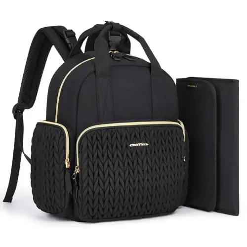 mommore Diaper Bag Small Diaper Backpack Stylish Baby Travel Backpacks with Insulated Pockets, Changing Pad, Stroller Straps 