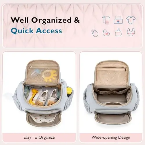 mommore Diaper Bag Small Diaper Backpack Stylish Baby Travel Backpacks with Insulated Pockets, Changing Pad, Stroller Straps - 3