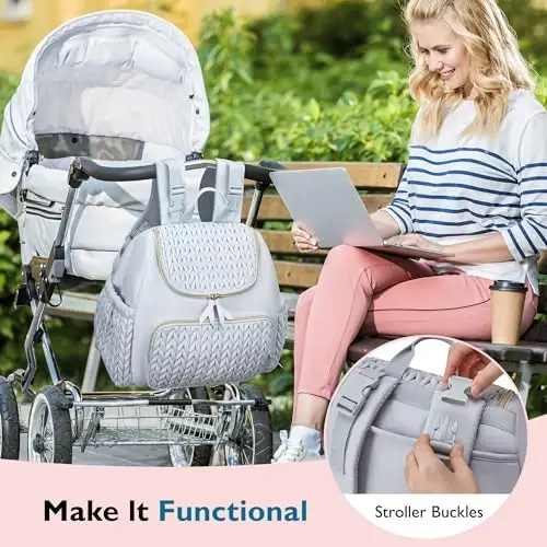 mommore Diaper Bag Small Diaper Backpack Stylish Baby Travel Backpacks with Insulated Pockets, Changing Pad, Stroller Straps - 2