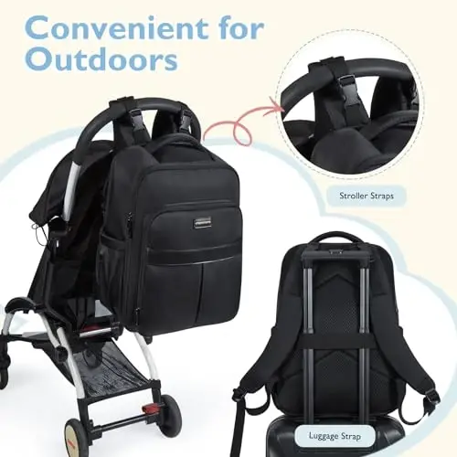 mommore Bebek Bezi Çantası Sırt Çantası Büyük Bebek Çantası 37L 15.6'' Laptop Bölmesi Yalıtımlı Cepli Anne Çantaları, Alt Değiştirme Pedi, Bebek Arabası Askıları, Seyahat, İş - 5