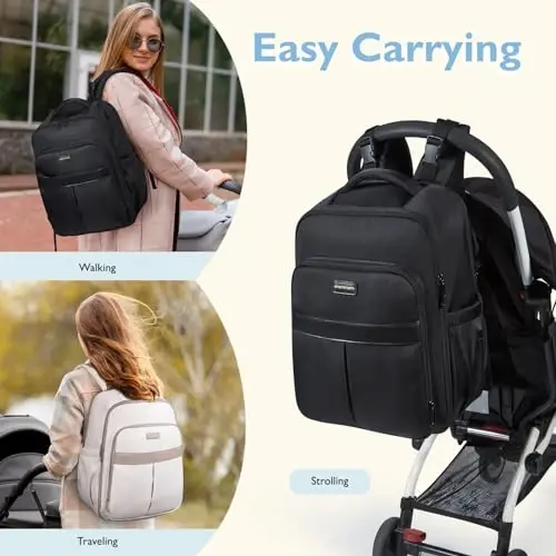 mommore Bebek Bezi Çantası Sırt Çantası Büyük Bebek Çantası 37L 15.6'' Laptop Bölmesi Yalıtımlı Cepli Anne Çantaları, Alt Değiştirme Pedi, Bebek Arabası Askıları, Seyahat, İş - 6