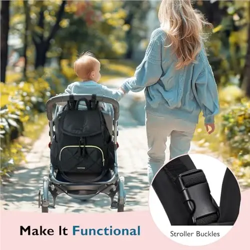 mommore Diaper Bag Backpack, Small Diaper Backpack for Travel, Drawstring Puffer Diaper Bag, Lightweight Quilted Baby Bag with Stroller Straps, Changing Pad - MODAZONE (1)