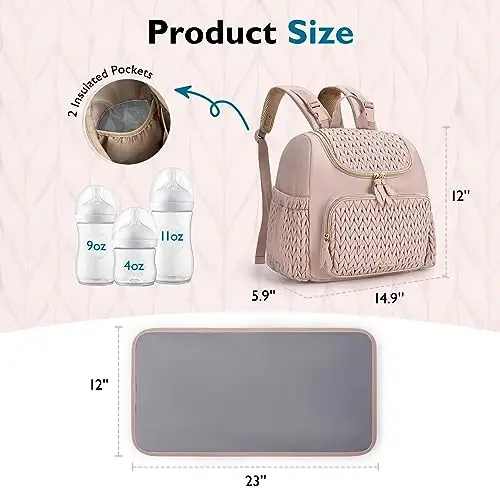 mommore Diaper Bag Small Diaper Backpack Stylish Baby Travel Backpacks with Insulated Pockets, Changing Pad, Stroller Straps - 6