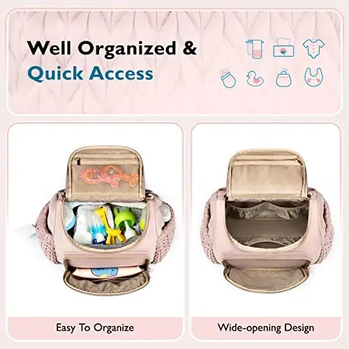 mommore Diaper Bag Backpack, Stylish Travel Baby Bag with Insulated Pockets, Changing Pad and Stroller Straps for Toddler (S-Pink, Small-17L) - 3
