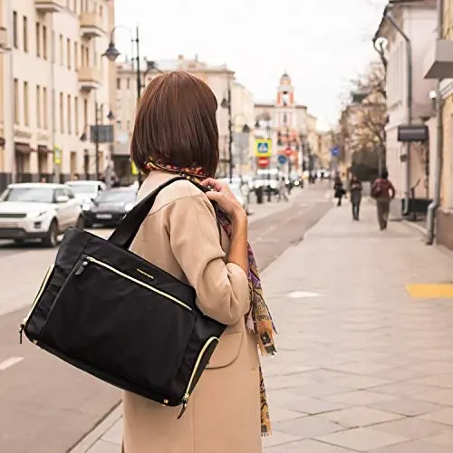 mommore Breast Pump Bag Diaper Tote Bag with 15 Inch Laptop Sleeve Fit Most Breast Pumps Like Medela, Spectra S1,S2, Evenflo - 2