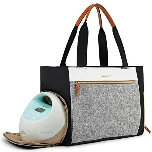 mommore Breast Pump Bag Diaper Tote Bag with 15 Inch Laptop Sleeve Fit Most Breast Pumps Like Medela, Spectra S1,S2, Evenflo - 1