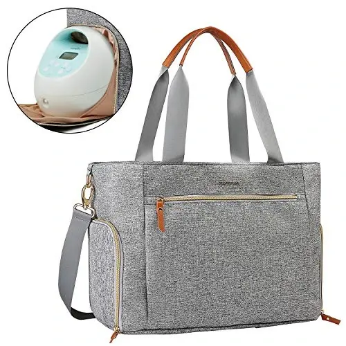 mommore Breast Pump Bag Diaper Tote Bag with 15 Inch Laptop Sleeve Fit Most Breast Pumps Like Medela, Spectra S1,S2, Evenflo 