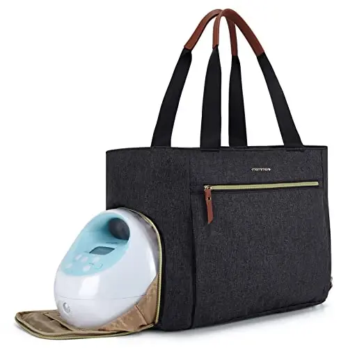 mommore Breast Pump Bag Diaper Tote Bag with 15 Inch Laptop Sleeve Fit Most Breast Pumps Like Medela, Spectra S1,S2, Evenflo 