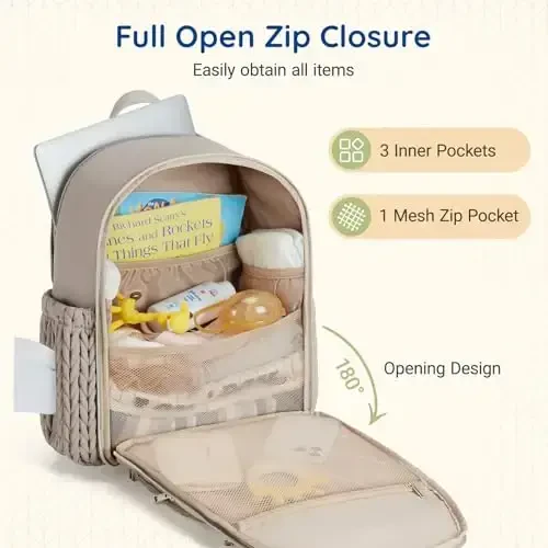 mommore Diaper Bag Backpack Izolyatsiya qilingan cho'ntaklar, noutbuk uchun yengli aravachalar tokalari, bagaj tasmasi bilan tikilgan sayohat taglik ryukzaki bilan katta bolalar sumkasi - 1