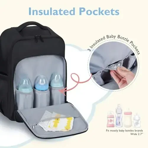 mommore Diaper Bag Backpack Large Baby Bag 37L with 15.6'' Laptop Sleeve Mom Bags with Insulated Pockets, Changing Pad, Stroller Straps, Travel, Work - 3