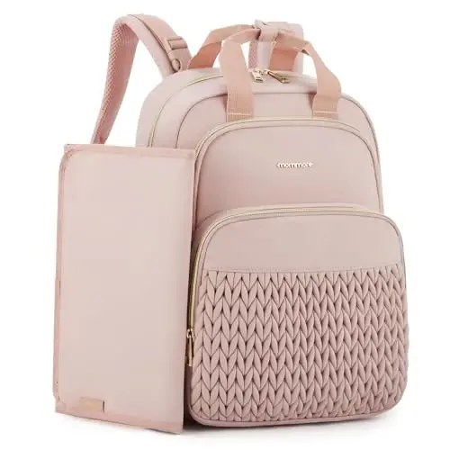 mommore Diaper Bag Backpack Large Baby Bag for Boys Girls Quilted Travel Diaper Backpack with Changing Pad, Stroller Straps - 1