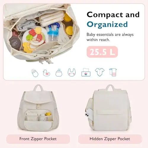 mommore Diaper Bag Backpack, Small Diaper Backpack for Travel, Drawstring Puffer Diaper Bag, Lightweight Quilted Baby Bag with Stroller Straps, Changing Pad 