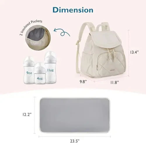 mommore Diaper Bag Backpack, Small Diaper Backpack for Travel, Drawstring Puffer Diaper Bag, Lightweight Quilted Baby Bag with Stroller Straps, Changing Pad - 4