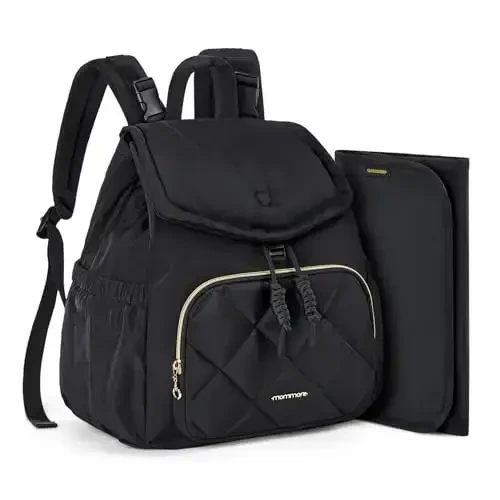 mommore Diaper Bag Backpack, Small Diaper Backpack for Travel, Drawstring Puffer Diaper Bag, Lightweight Quilted Baby Bag with Stroller Straps, Changing Pad - 1