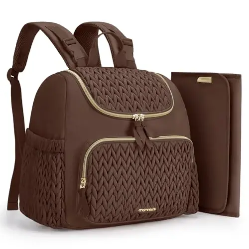 mommore Diaper Bag Backpack, Stylish Mini Baby Bag with Changing Pad | Insulated Pockets & Stroller Straps Small Diaper Backpack Compact Maternity Bag for Baby Essentials, Hospital & Daily Work - 1