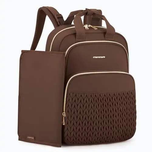 mommore Diaper Bag Backpack, Stylish Travel Baby Bag with Insulated Pockets, Changing Pad and Stroller Straps for Toddler (Coffee-27L, Large) - MOMMORE