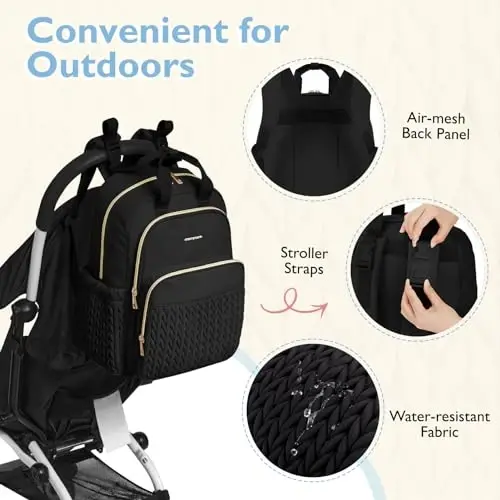 mommore Diaper Bag Backpack, Stylish Travel Baby Bag with Insulated Pockets, Changing Pad and Stroller Straps for Toddler (Coffee-27L, Large) - 5