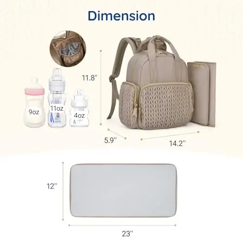 mommore Diaper Bag Backpack, Stylish Travel Baby Bag with Insulated Pockets, Changing Pad and Stroller Straps for Toddler (XS-Brown Taupe, Mini-16L) - 5
