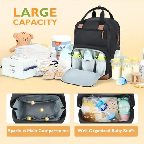 mommore Diaper Bag Backpack with Changing Station Large Travel Diaper Bags Unisex Baby Bag with Changing Pad, Stroller Straps - 3